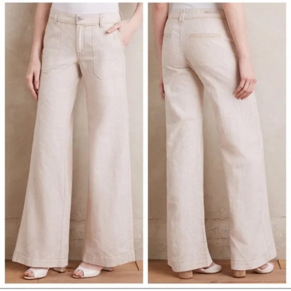 ANTHRO Pilcro and the letterpress wide leg  linen pants 8